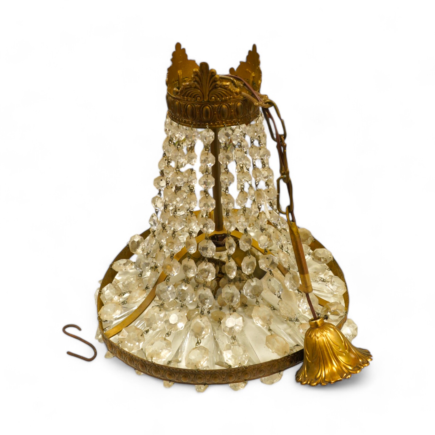 A gilt metal and lustre glass bag chandelier. Condition - fair